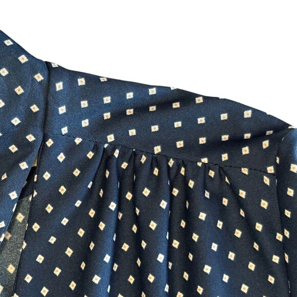 Vintage 70s R&K Knits Midi Dress Navy Blue Retro Scarf Neck Long Sleeve Sz Small - Picture 5 of 10